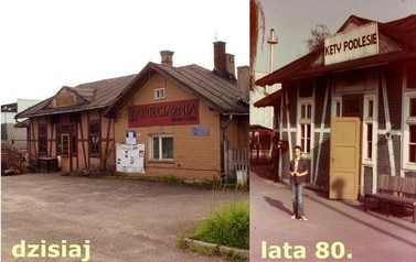 Stacyjka na Podlesiu | Od autora: Jedno zdjęcie wykonane zostało w połowie lat 80 ubiegłego wieku, drugie - w maju br. W chwili kiedy nacisnąłem spust migawki, robiąc to wcześniejsze zdjęcie, wybiegła z budynku zatrudniona tam pani z okrzykiem: \"To obiek