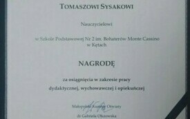 Nagroda Małopolskiego Kuratora Oświaty dla Pana Tomasza Sysaka 3