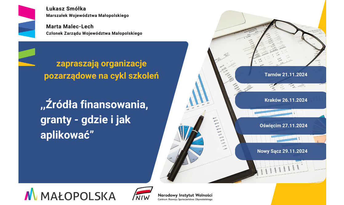 Zdjęcie do Źr&oacute;dła finansowania, granty &ndash; gdzie i jak aplikować &ndash; szkolenia dla małopolskich organizacji pozarządowych