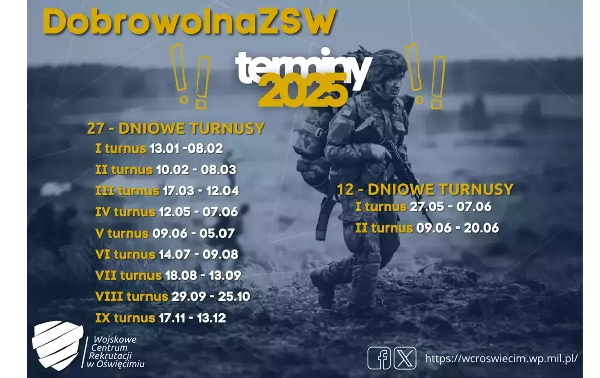 Zdjecie żołnierza w pełnym umundurowaniu i z plecakiem przebiegającego po podmokłym terenie, a na tlke zdjęcia 