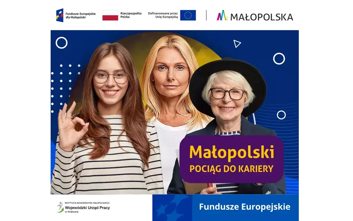 Trzy kobiety w różnym wieku, powyżej logotypy projektu