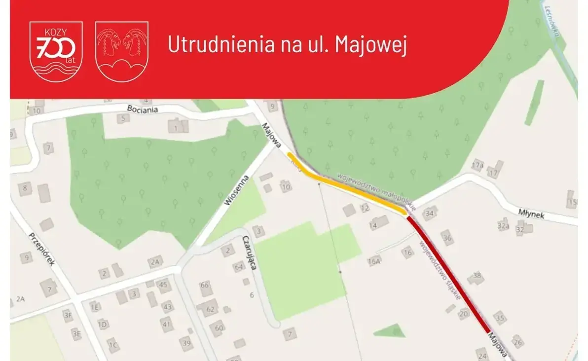 Zdjęcie do Informacja UG Kozy w sprawie prac prowadzonych na ulicy Majowej w Kozach