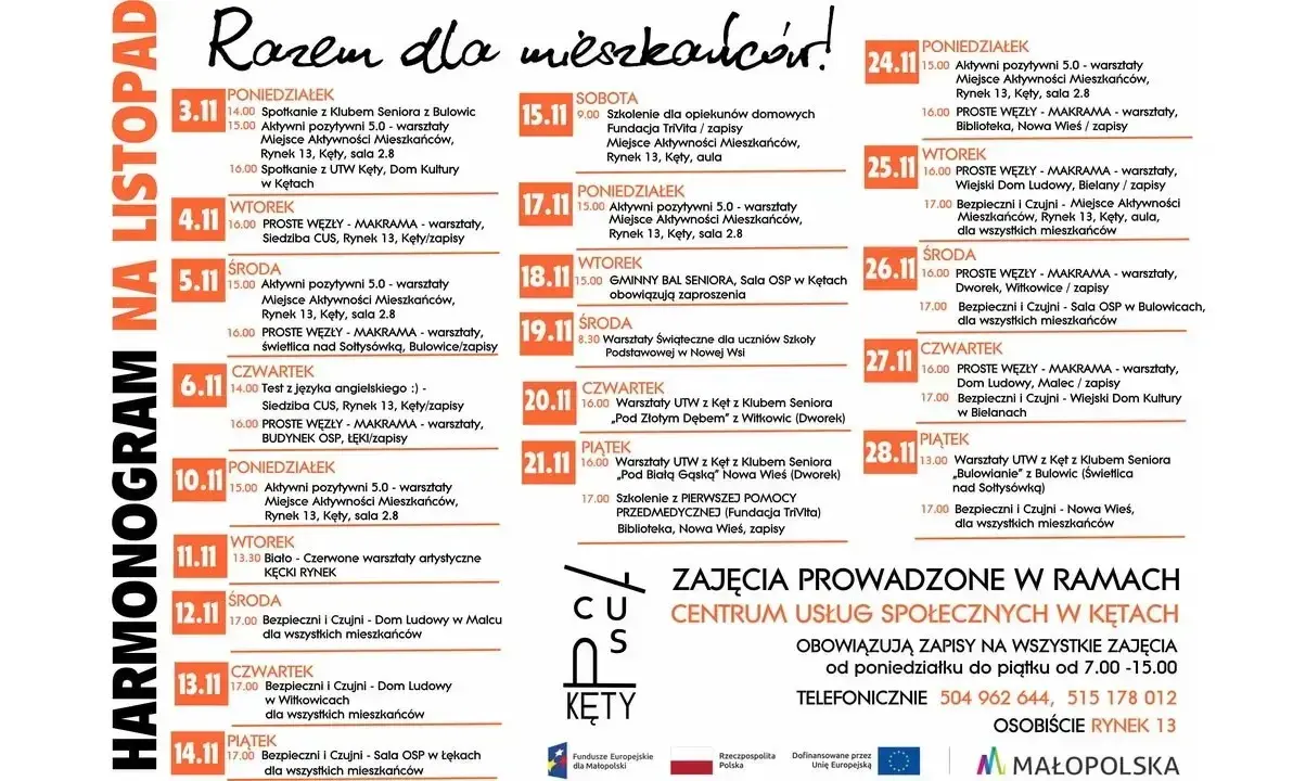 Zdjęcie do Listopadowy harmonogram Centrum Usług Społecznych w Kętach