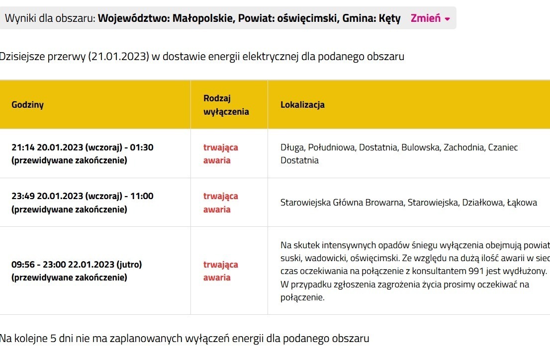 Zdjęcie do Awaria prądu może potrwać do godz. 23.00 w niedzielę!