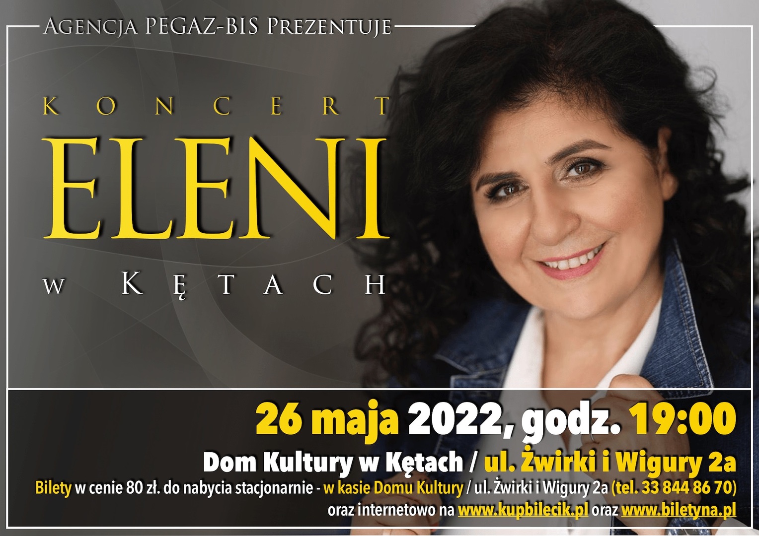 Plakat informacyjny - koncert Eleni w Domu Kultury w Kętach