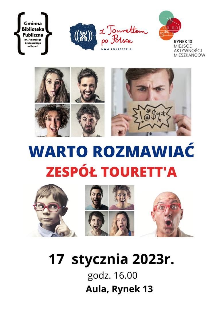 Plakat promujący spotkanie dotyczące Zespołu Tourette'a