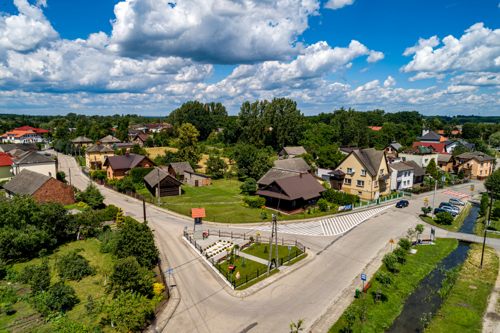 Panorama sołectwa Łęki w ujęciu lotniczym