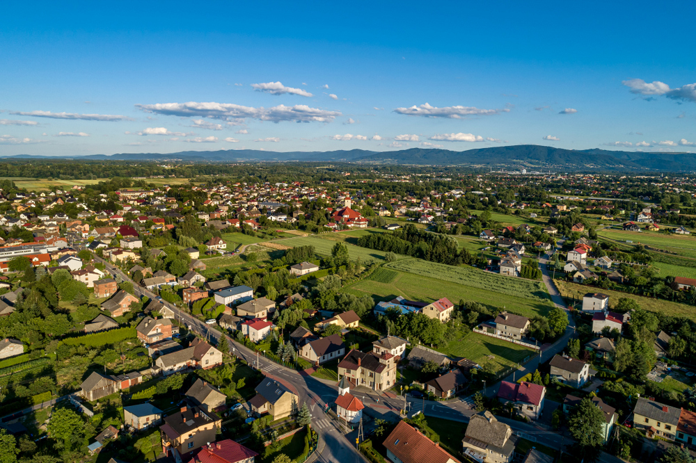 Panorama sołectwa Nowa Wieś w ujęciu lotniczym