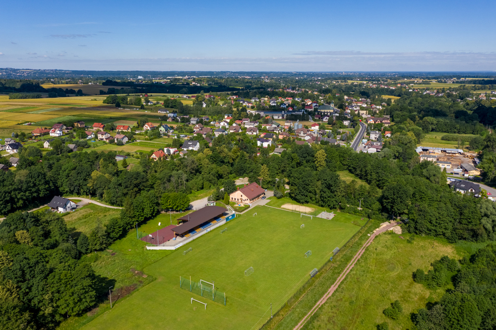 Panorama sołectwa Bulowice w ujęciu lotniczym