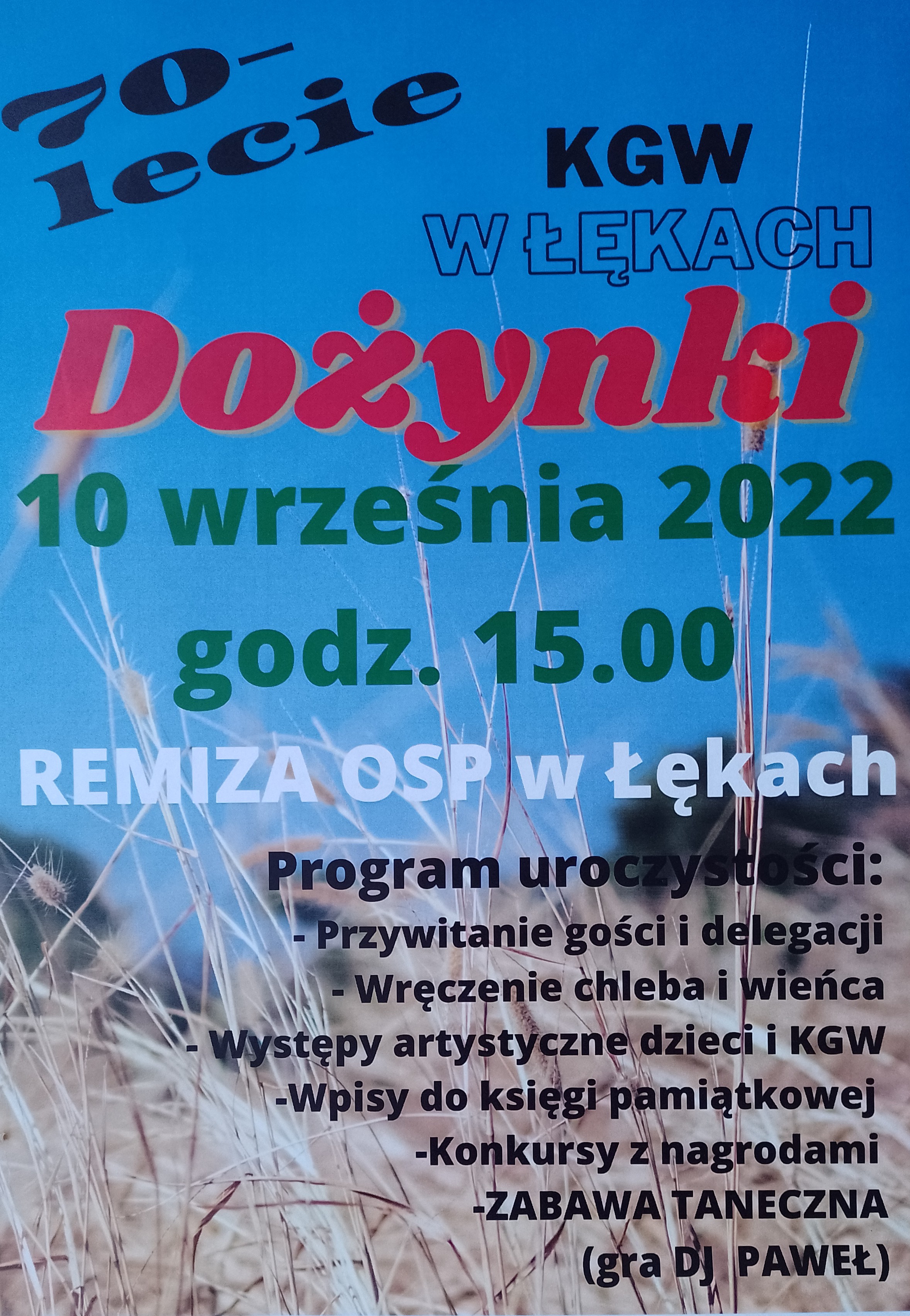 Dożynki w Łękach plakat