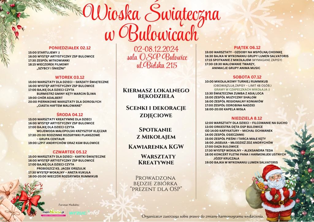 Wioska Świąteczna w Bulowicach - program