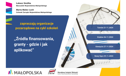 Zdjęcie do Źr&oacute;dła finansowania, granty &ndash; gdzie i jak aplikować &ndash; szkolenia dla małopolskich organizacji pozarządowych