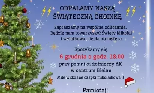 Zdjęcie do Wsp&oacute;lne odliczanie i oświetlenie świątecznej choinki w Bielanach