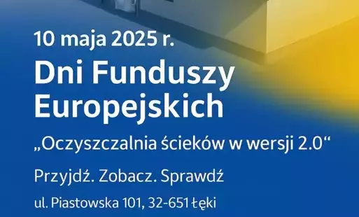 mini-infografika na niebieskim tle z napisem 10 maja 2025 r. - DNI FUNDUSZY EUROPEJSKICH 