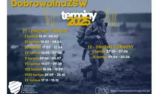 Zdjecie żołnierza w pełnym umundurowaniu i z plecakiem przebiegającego po podmokłym terenie, a na tlke zdjęcia 