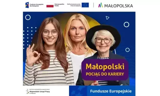 Trzy kobiety w różnym wieku, powyżej logotypy projektu