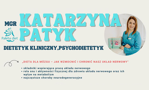 na beżowym tle błękitny napis - katarzyna piątek - zdjęcie ekspertki - w dole informacje o programie
