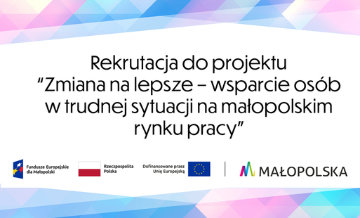 na różnokolorowym tle napis rekrutacja do projektu + belka projektowa