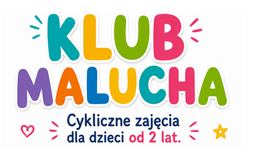 na białym tle wielokolorowy napis klub malucha