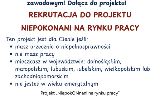 Zdjęcie do Rekrutacja do projektu &bdquo;NiepokONani na rynku pracy&rdquo;