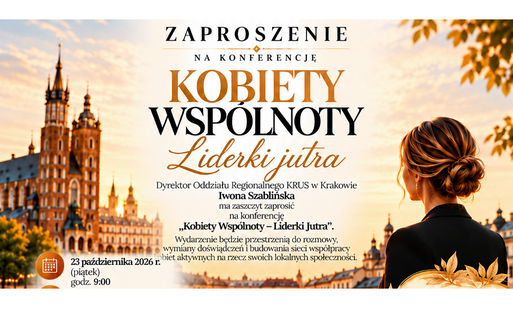 fragment plakatu - po lewej kościół mariacki, po prawej kobieta odwrócona tyłem do widza, w środku napis kobiety wspólnoty i szczegóły wydarzenia