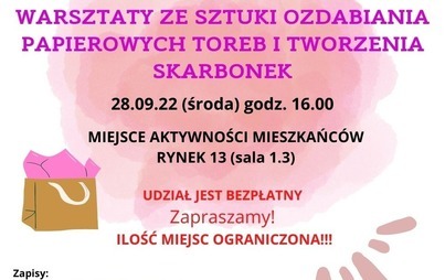 Zdjęcie do Warsztaty z ozdabiania papierowych toreb oraz tworzenia skarbonek