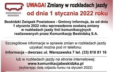 Zdjęcie do Zmiany na liniach Komunikacji Beskidzkiej od 1 stycznia