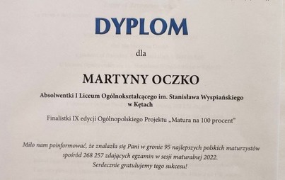 Zdjęcie do Martyna Oczko z Wyspiana finalistką projektu &quot;Matura na 100 procent&quot;