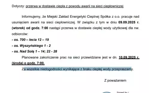 Zdjęcie do Kęty: Przerwa w dostawie ciepłej wody