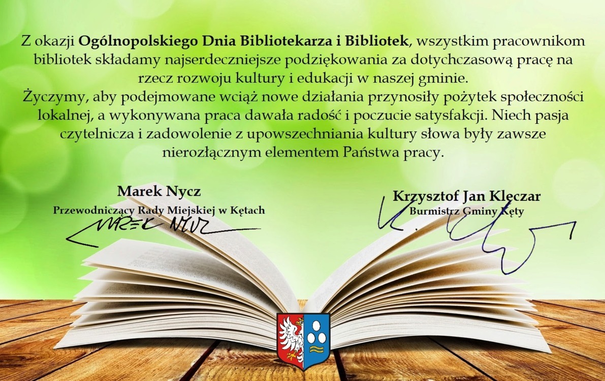 Życzenia z okazji Ogólnopolskiego Dnia Bibliotekarza i Bibliotek