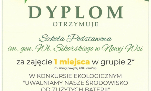 dyplom - 1 miejsce dla szkoły z Nowej Wsi 