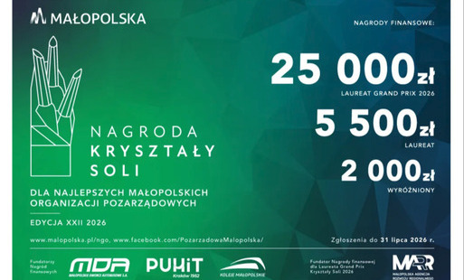 Zdjęcie do KRYSZTAŁY SOLI 2026 dla najlepszych NGO w Małopolsce: Nab&oacute;r zgłoszeń na finiszu!